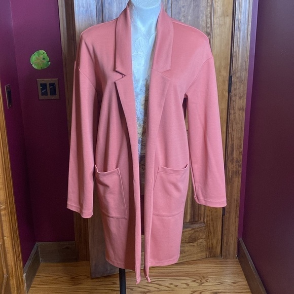 Blush Pink Rose Long Cozy Duster Cardigan with Pockets Sz M - Picture 5 of 10